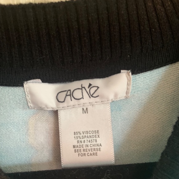 Cache Green/Black Print  Sleeveless Sweater sz M - Picture 3 of 5